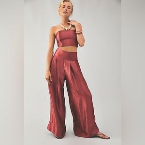 Free People Evelyn Wide Leg Pants and Bandeau Top Metallic Red/Rust
